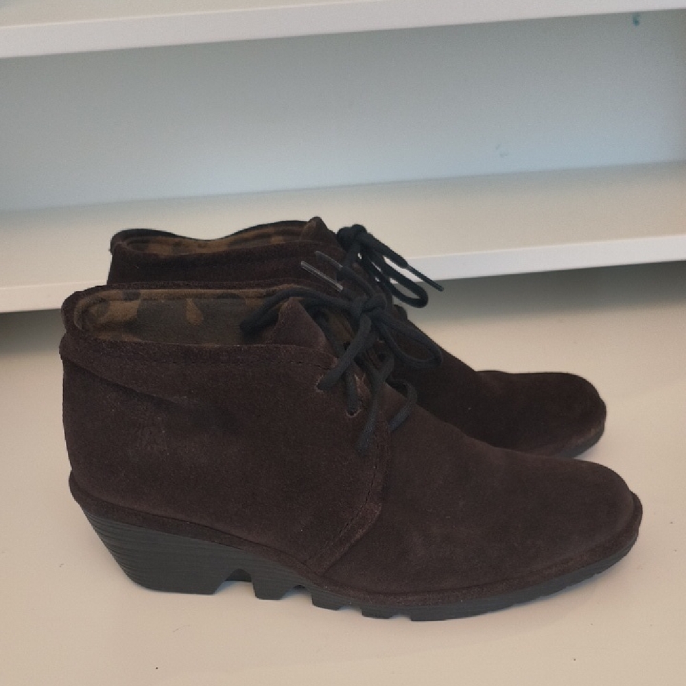 Fly London Brown Suede Lace Up Wedge Bootie Size 36